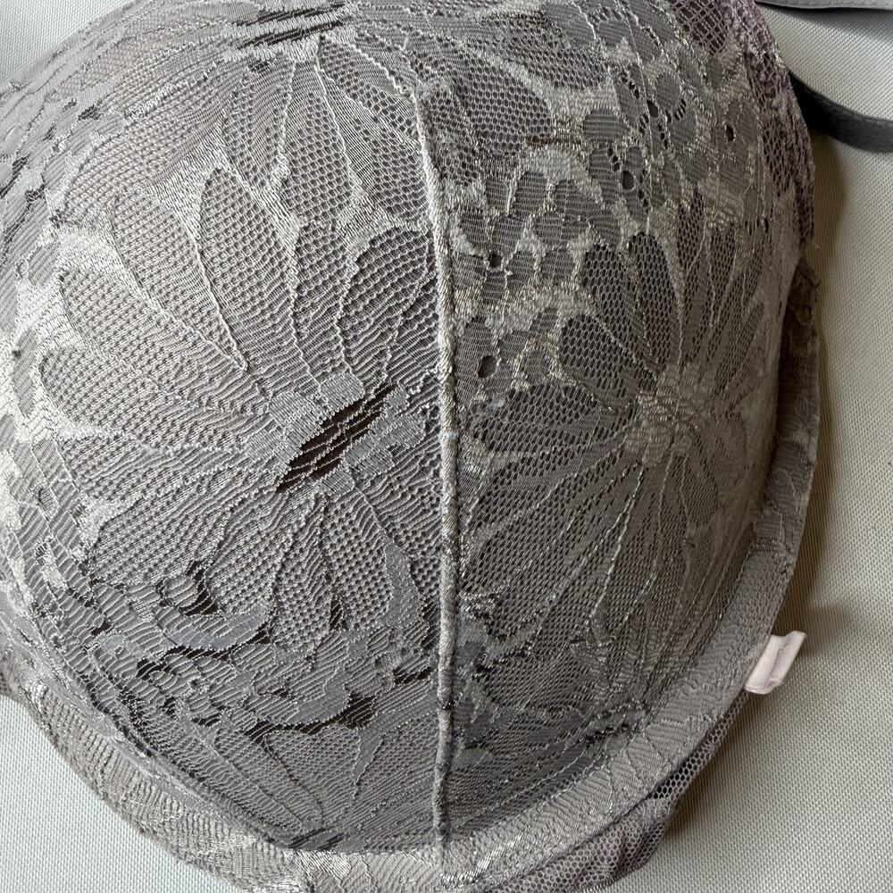 Victoria Secret Push-Up Lace Bra Size 34DDD Lavender Gray Mesh Sides Straps - Picture 5 of 12